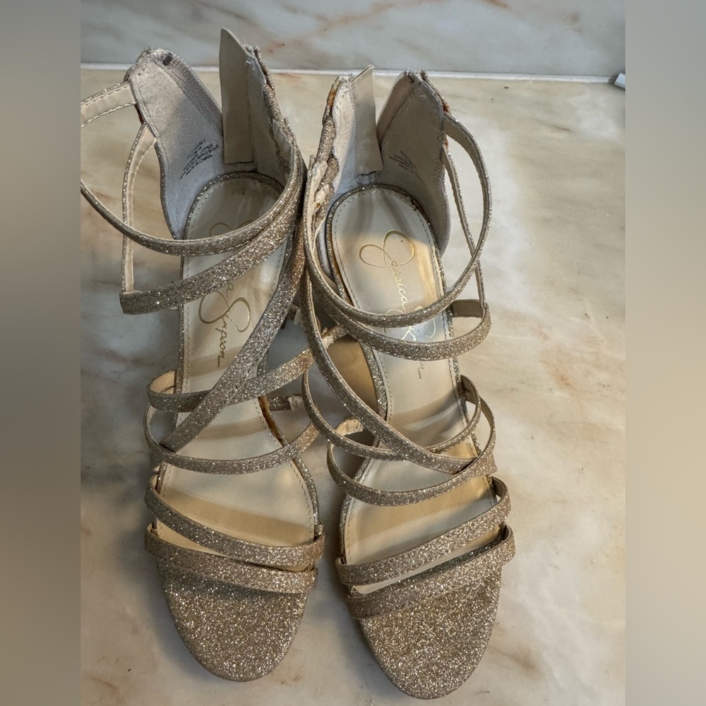 Jessica Simpson Sparkling Strappy Heels - Gold